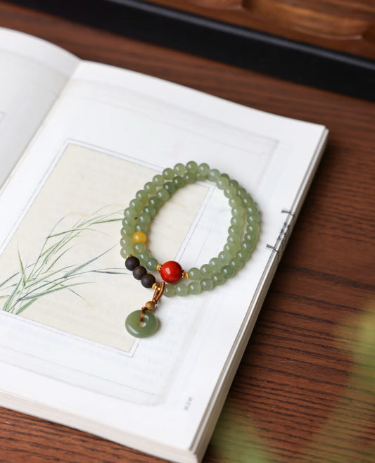 Custom Hetian Jade Bracelet with Red Agate and Qing Shui Accents