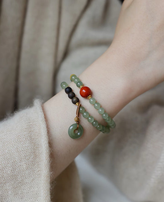 Custom Hetian Jade Bracelet with Red Agate and Qing Shui Accents